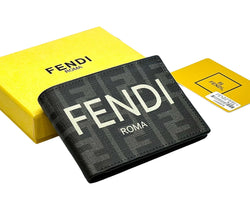 Fendi Roma Luxury Men's Designer Wallet -GREY/WHITE Monogram with Gift Box and Authenticity Card