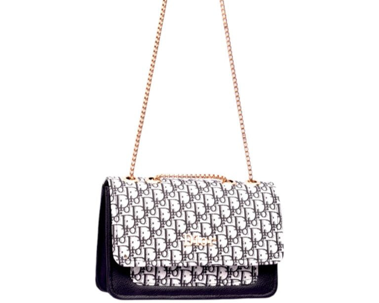 Dior Monogram Crossbody Bag with Gold Chain Straps