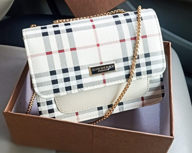 Burberry Monogram Crossbody Bag with Gold Chain Strap