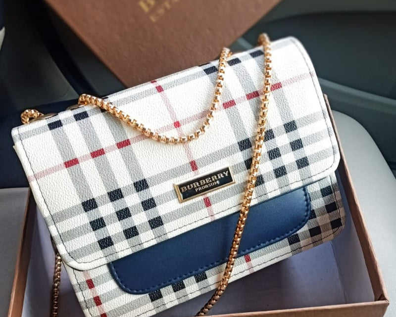 Burberry Monogram Crossbody Bag with Gold Chain Strap