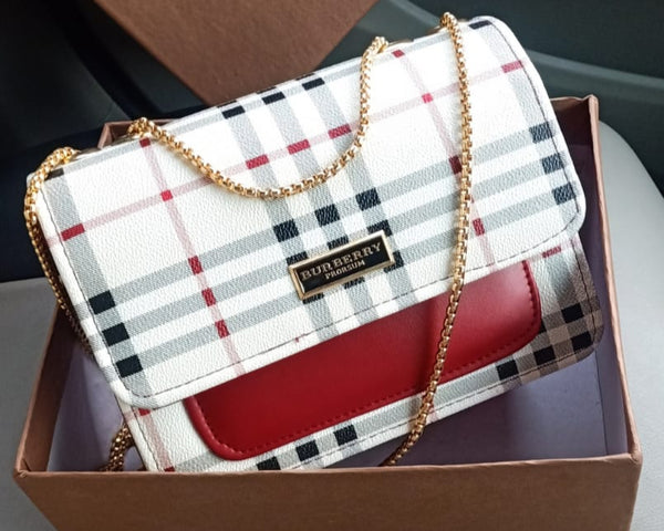 Burberry Monogram Crossbody Bag with Gold Chain Strap